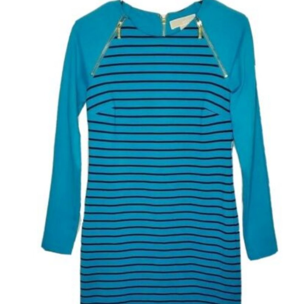 Michael Kors Dress Size 0 Blue Teal Black Striped